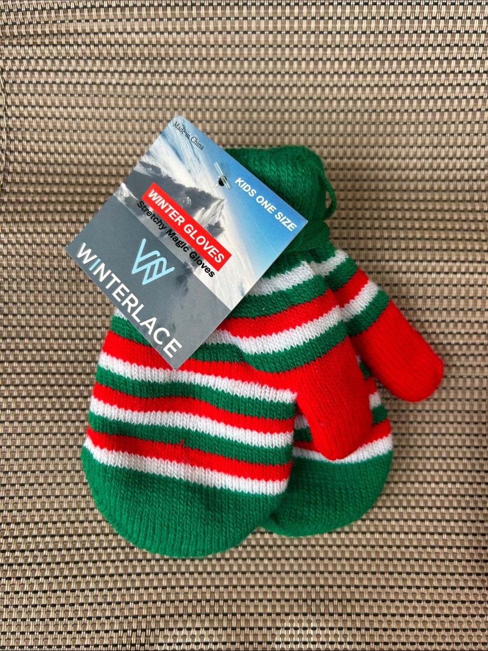 Winterlace Kids' Striped Knit Mittens - Green/Red/White